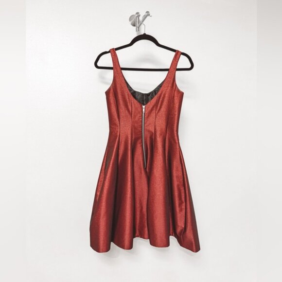 Betsy & Adam Fit and Flare Sleeveless Holiday Chic Mini Dress Sparkly Maroon 2 - Picture 2 of 7